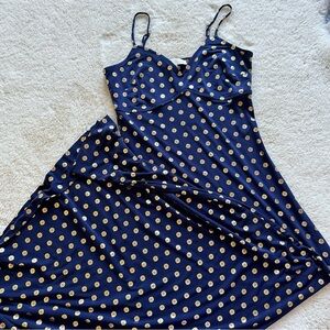 MICHAEL Michael Kors Maxi Dress True Navy Gold Polka Dot XS Adjustable Straps